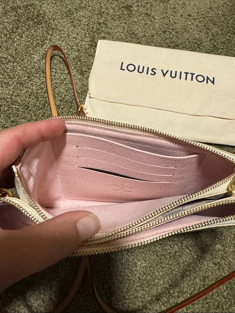 Louis Vuitton Damier Azur Crossbody Pochette in White and Tan